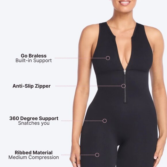 Shes's Waisted Snatched Knit Front Zip Jumpsuit - Picture 5 of 7